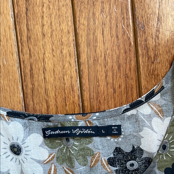 Gray/Cream/Green 100% Cotton Gudrun Sjoden Sleeveless Dress Sz L - Picture 5 of 8